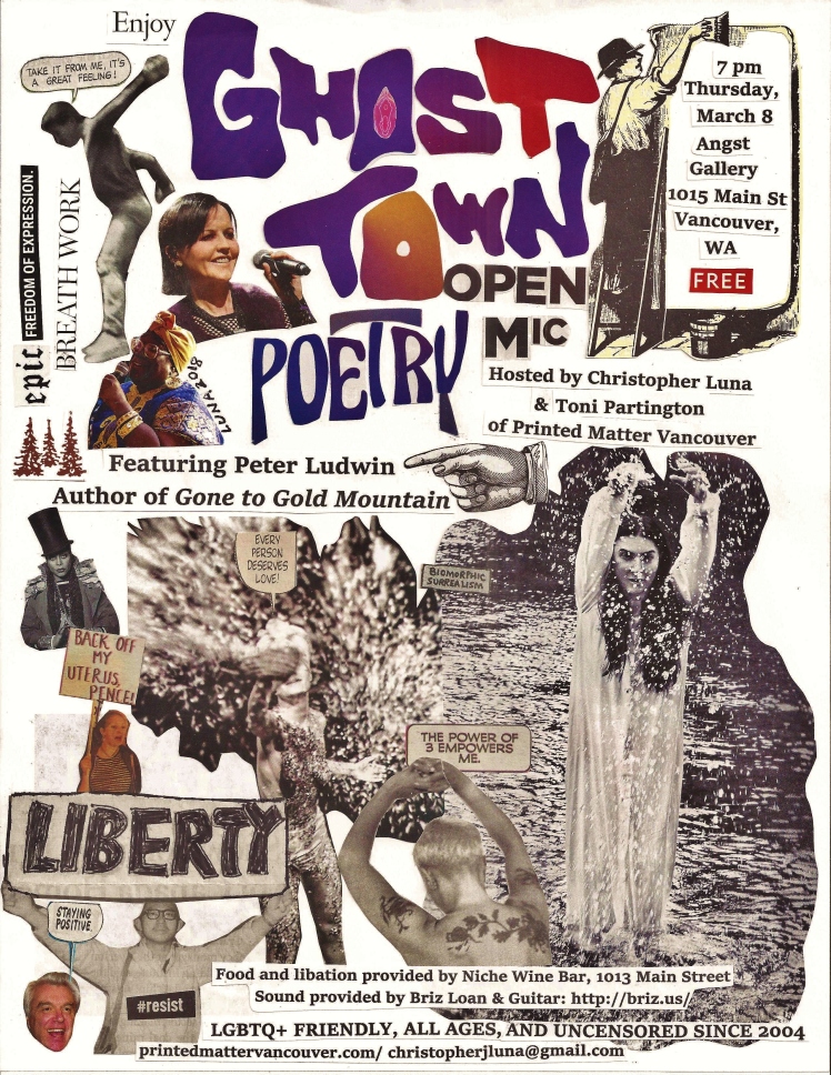 Ghost Town Poetry Open Mic flyer March 8 2018